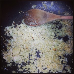 Cauliflower rice in pan